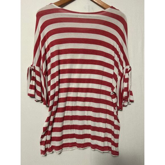 a.n.a  Red White Striped Tie Sleeve Top Oversized Scoop Neck Casual Shirt XL - Picture 8 of 10